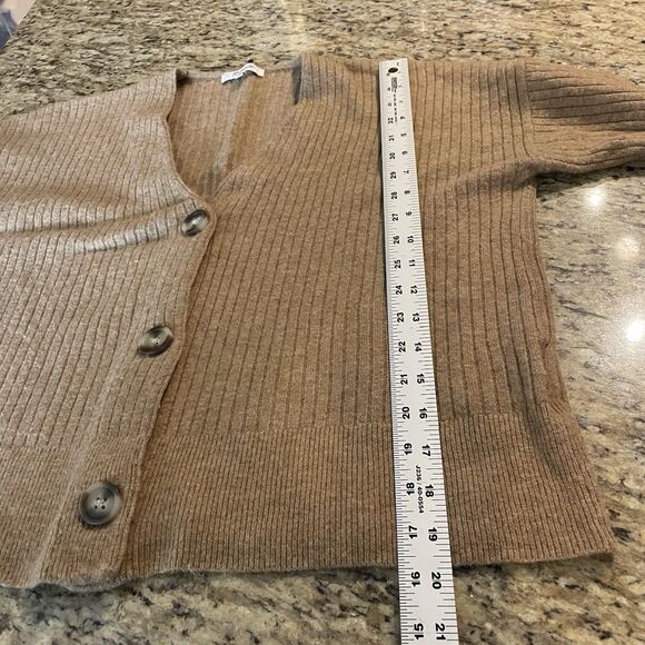 Madewell Cameron Ribbed Cardigan Sweater Tan Preppy Cozy  sz Small Wool Blend - Picture 9 of 9